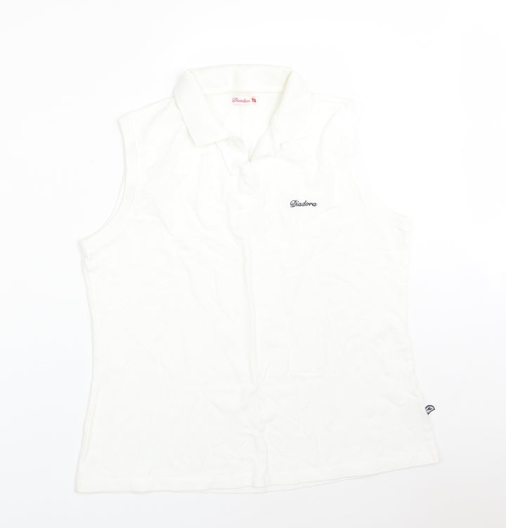 Diadora Womens White Cotton Basic Polo Size 18 Collared