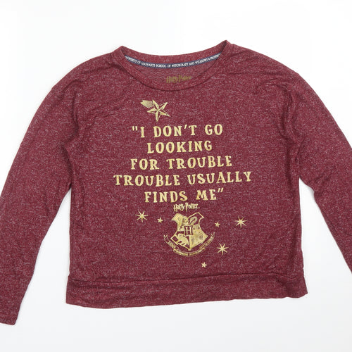 Primark Womens Red  Viscose Basic T-Shirt Size XS Round Neck - HARRY POTTER. I DON'T GO LOOKING FOR TROUBLE TROUBLE USUALLY FINDS ME