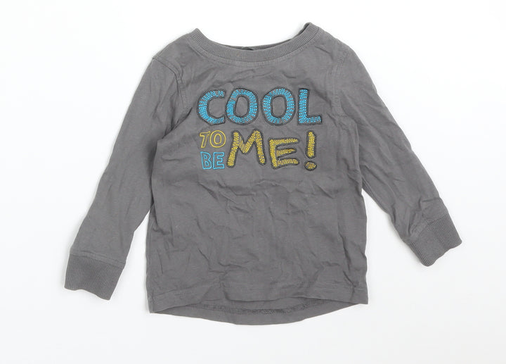 George Baby Grey Cotton Basic T-Shirt Size 12-18 Months Round Neck - COOL TO BE ME