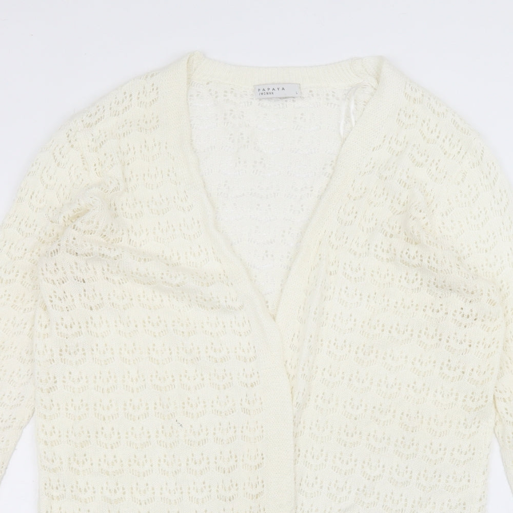 Matalan Womens White V-Neck  Acrylic Cardigan Jumper Size L