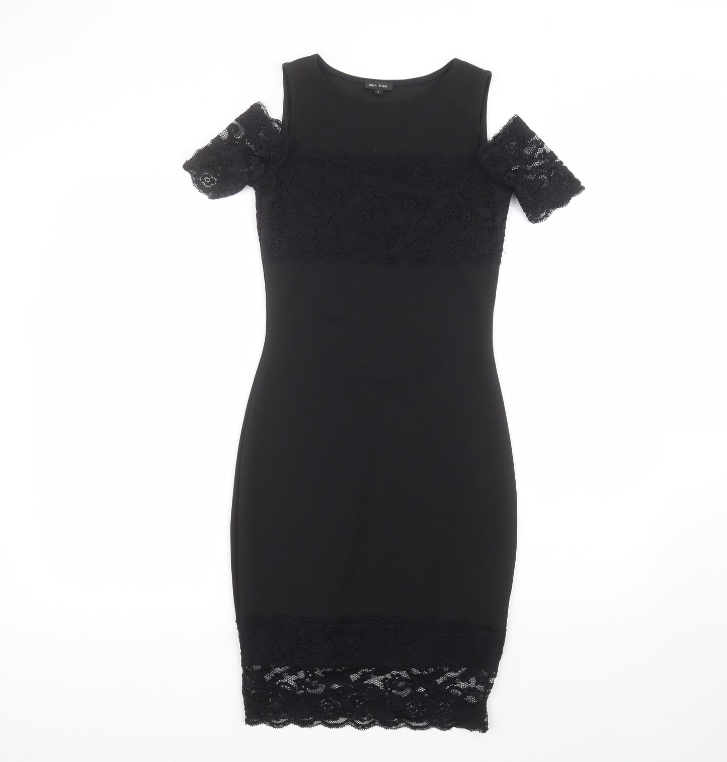 River Island Womens Black  Polyester Pencil Dress  Size 6  Round Neck