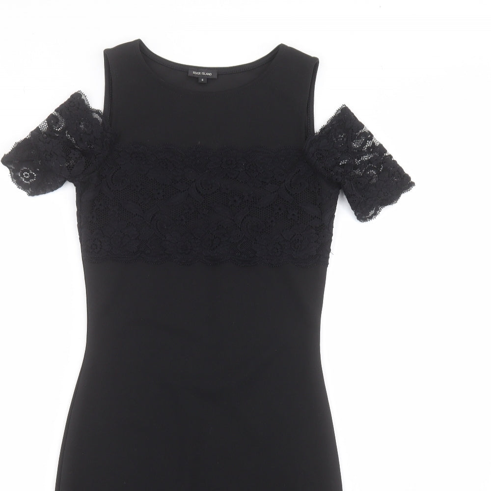 River Island Womens Black  Polyester Pencil Dress  Size 6  Round Neck