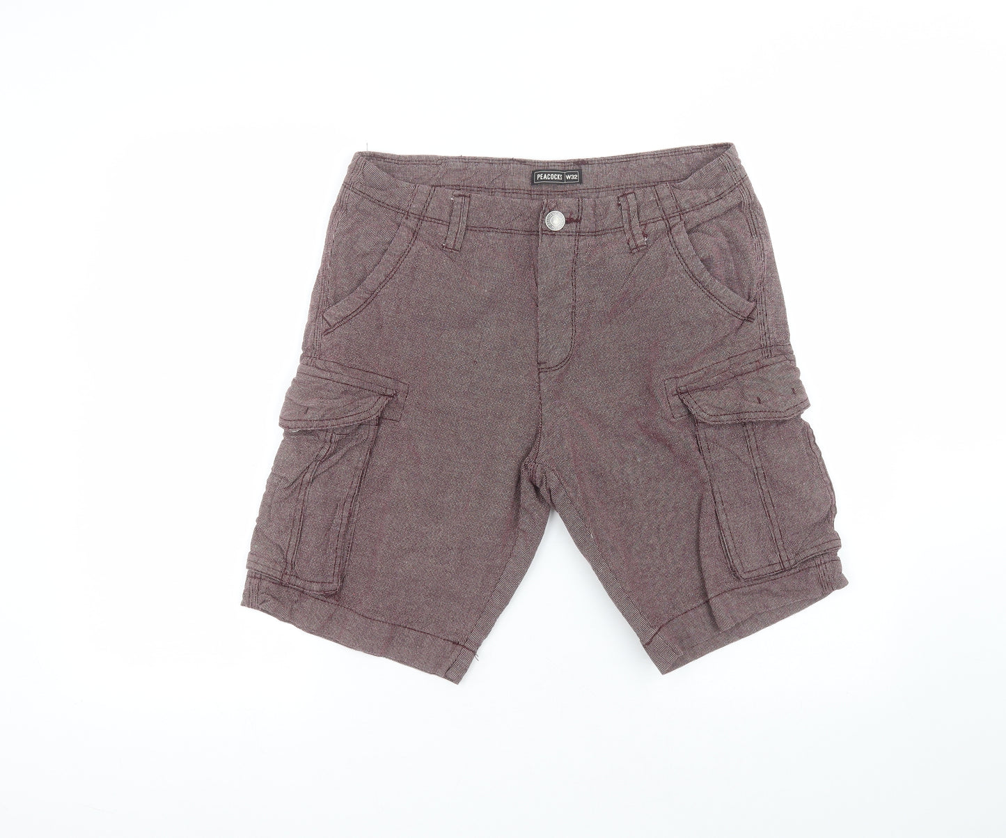 Peacocks Mens Red  Cotton Cargo Shorts Size 32 in L10 in Regular