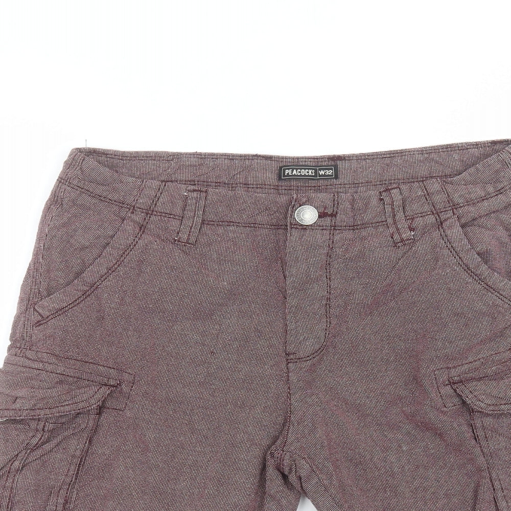 Peacocks Mens Red  Cotton Cargo Shorts Size 32 in L10 in Regular