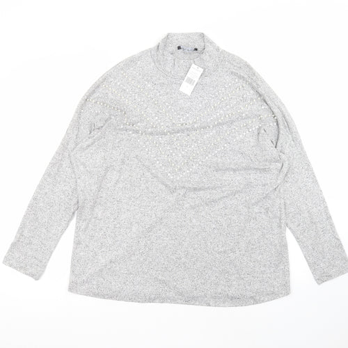 Select Womens Grey  Viscose Basic T-Shirt Size L Round Neck