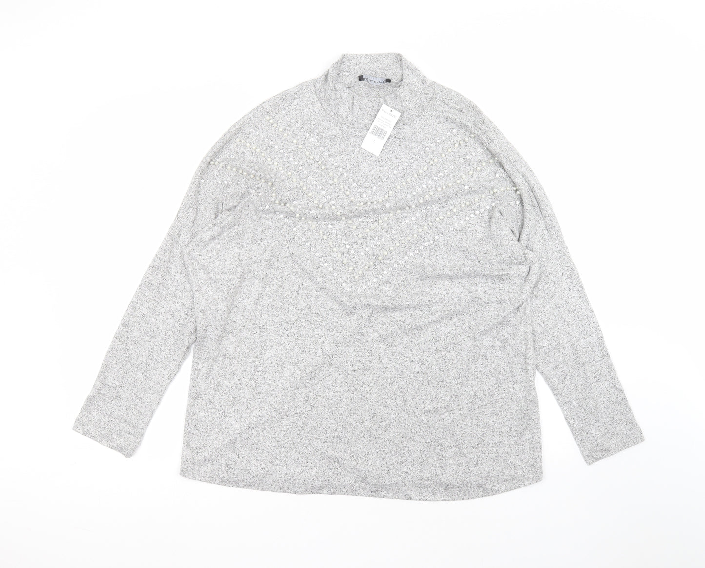 Select Womens Grey  Viscose Basic T-Shirt Size L Round Neck