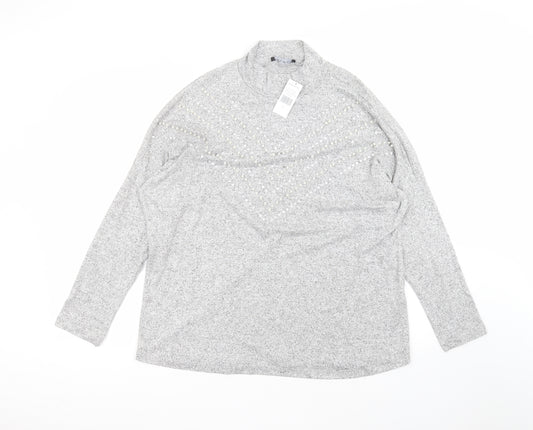 Front view of Select women’s grey viscose basic t-shirt, size L, round neck