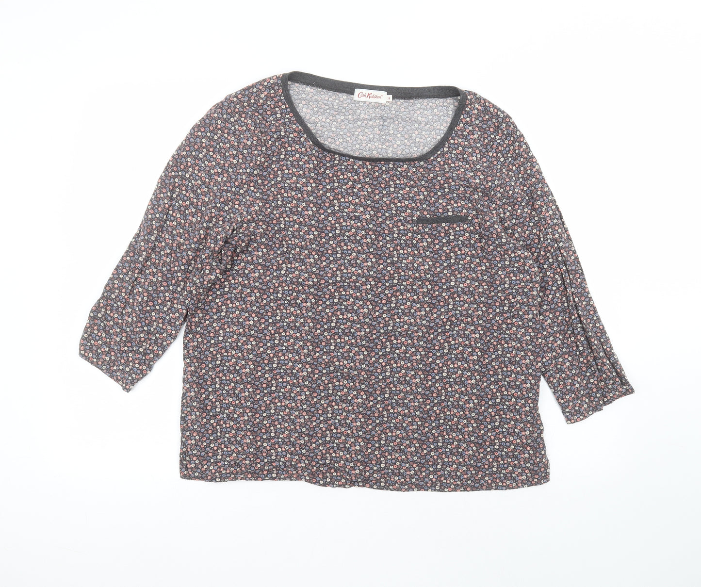 Cath Kidston Womens Black Floral Viscose Basic T-Shirt Size 14 Round Neck