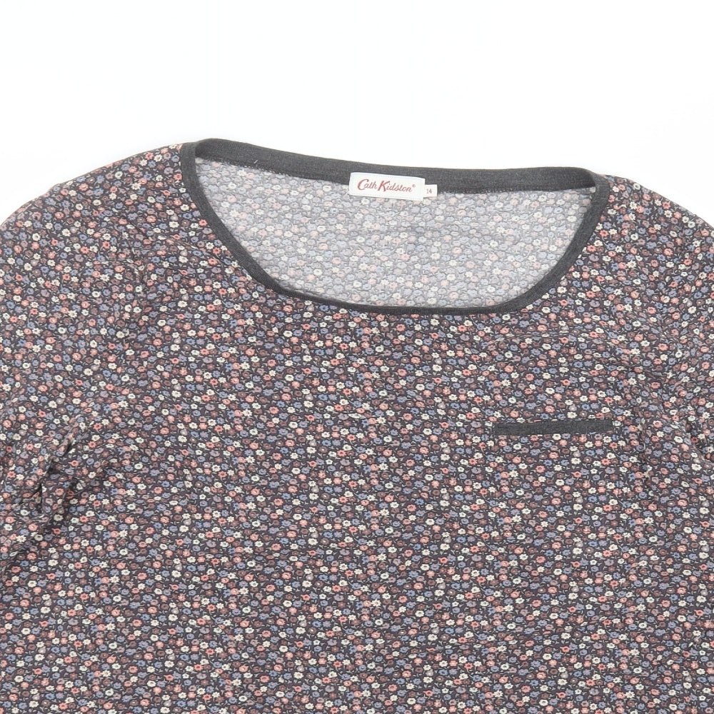 Cath Kidston Womens Black Floral Viscose Basic T-Shirt Size 14 Round Neck