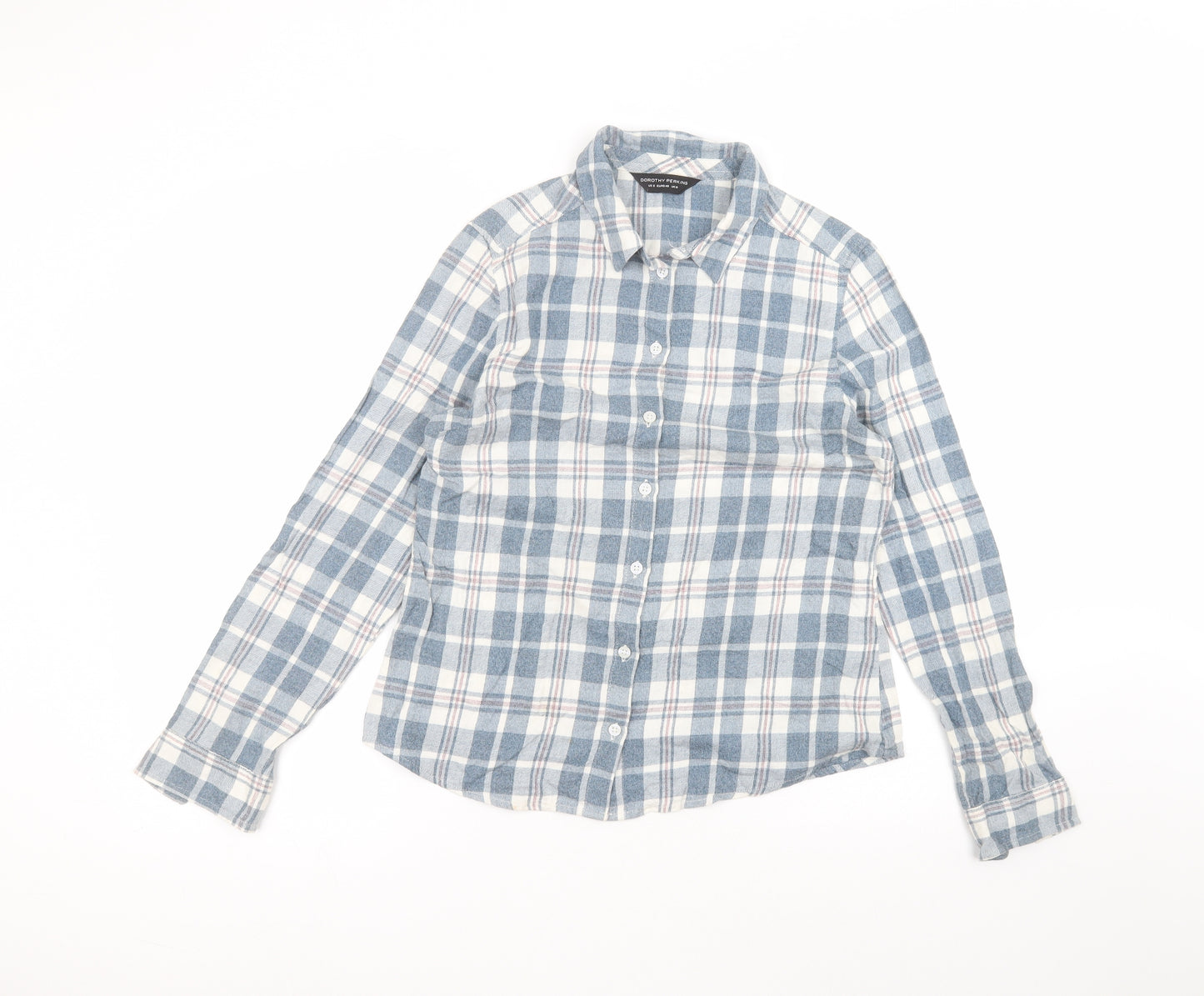 Dorothy Perkins Womens Blue  Cotton Basic Button-Up Size 12 Collared