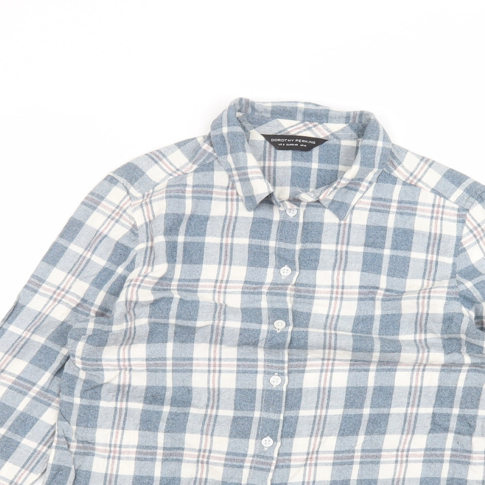 Dorothy Perkins Womens Blue  Cotton Basic Button-Up Size 12 Collared