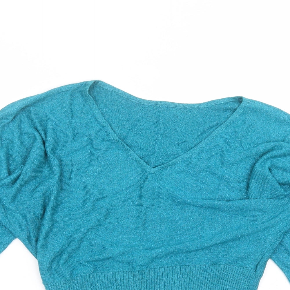 Preworn Womens Blue  Viscose Basic T-Shirt Size 12 Round Neck