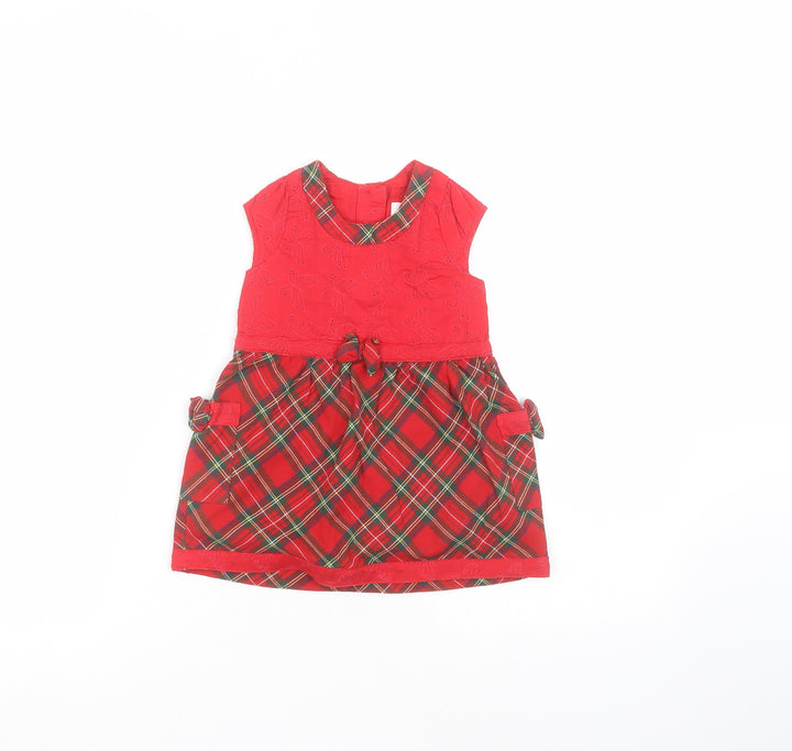 EWM Baby Red Cotton A-Line Size 12-18 Months Round Neck