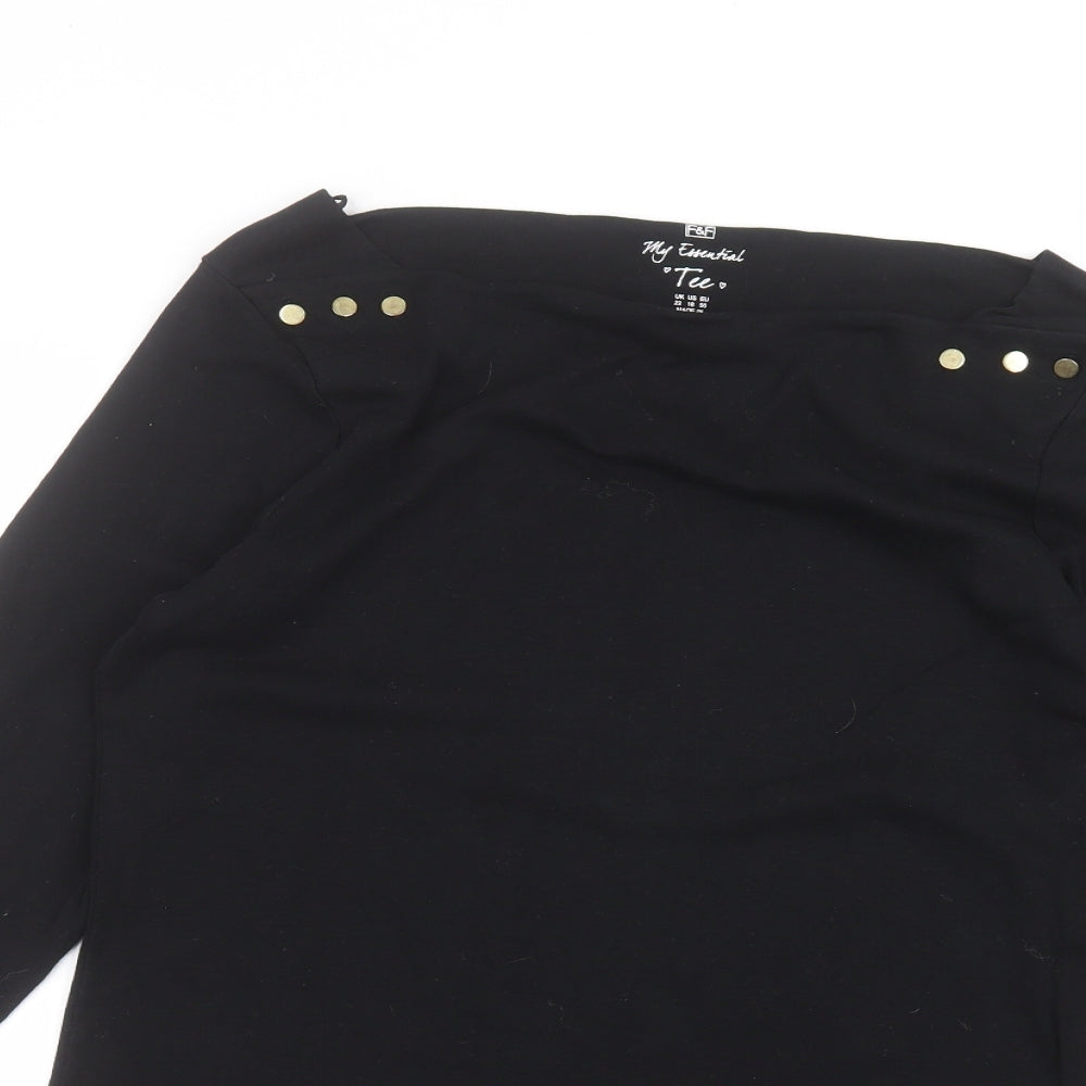 F&F Womens Black  Cotton Basic T-Shirt Size 22 Round Neck