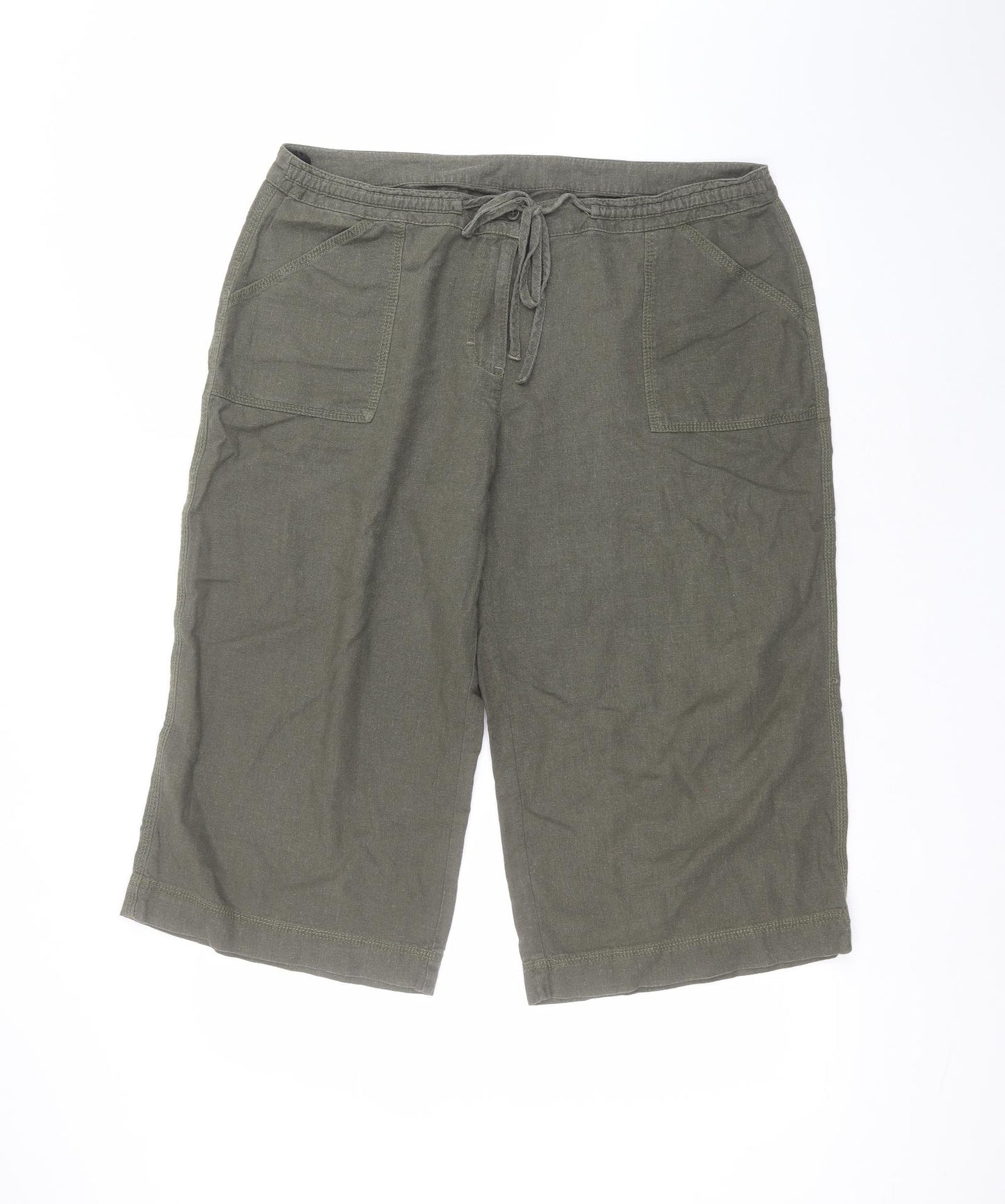 Marks and Spencer Womens Green  Linen Bermuda Shorts Size 18 L18 in Regular
