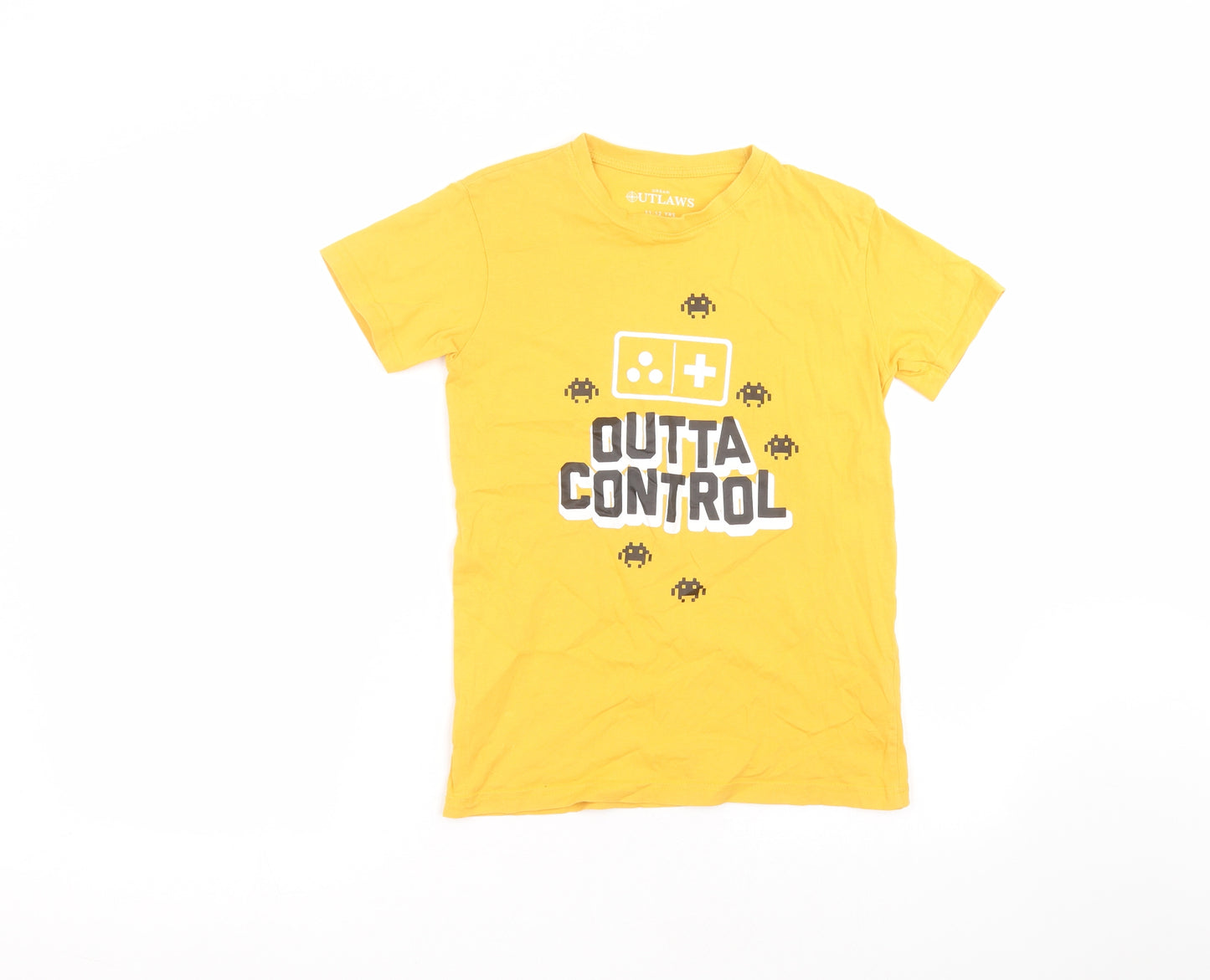 Urban outlaws Boys Yellow  Cotton Basic T-Shirt Size 11-12 Years Round Neck