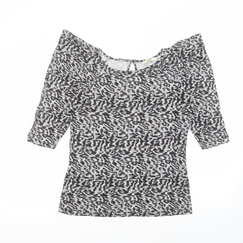 Oasis Womens Grey Animal Print Viscose Basic T-Shirt Size M Round Neck