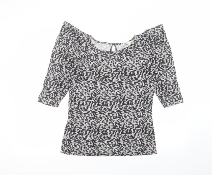 Oasis Womens Grey Animal Print Viscose Basic T-Shirt Size M Round Neck