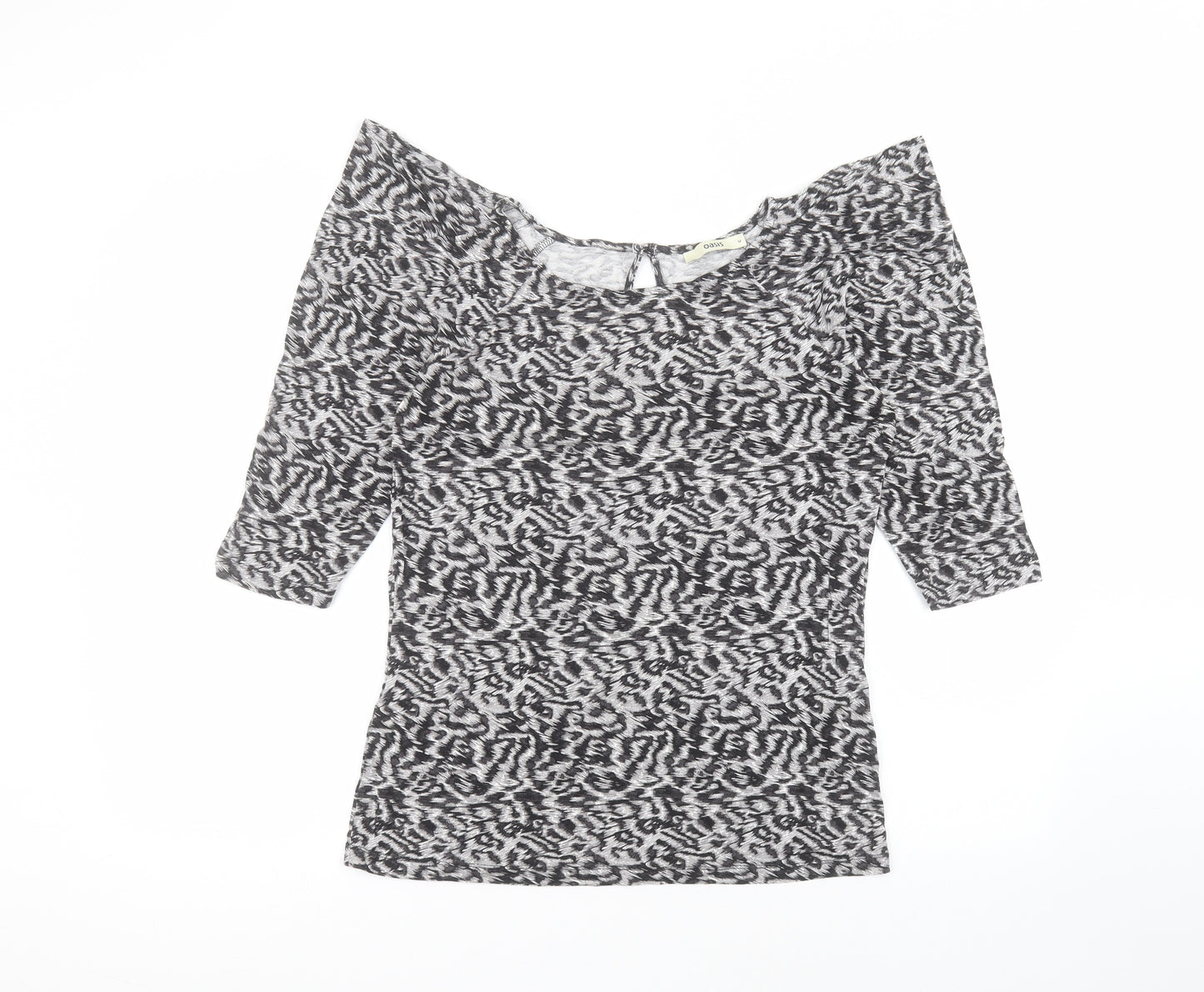 Oasis Womens Grey Animal Print Viscose Basic T-Shirt Size M Round Neck