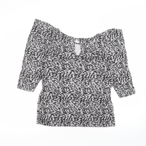 Oasis Womens Grey Animal Print Viscose Basic T-Shirt Size M Round Neck