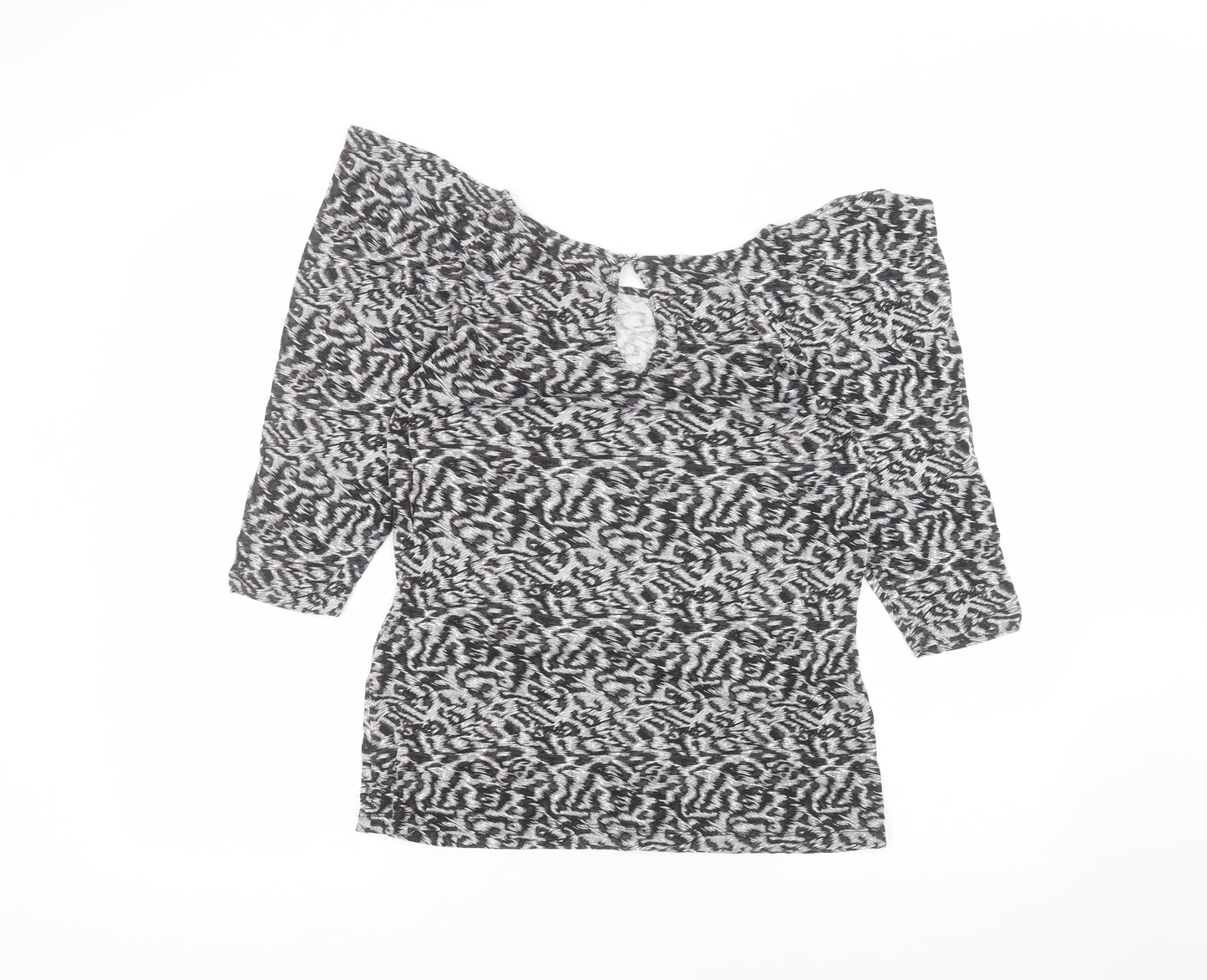 Oasis Womens Grey Animal Print Viscose Basic T-Shirt Size M Round Neck