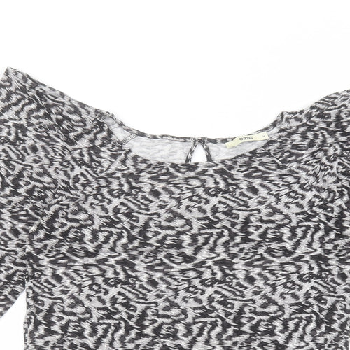 Oasis Womens Grey Animal Print Viscose Basic T-Shirt Size M Round Neck