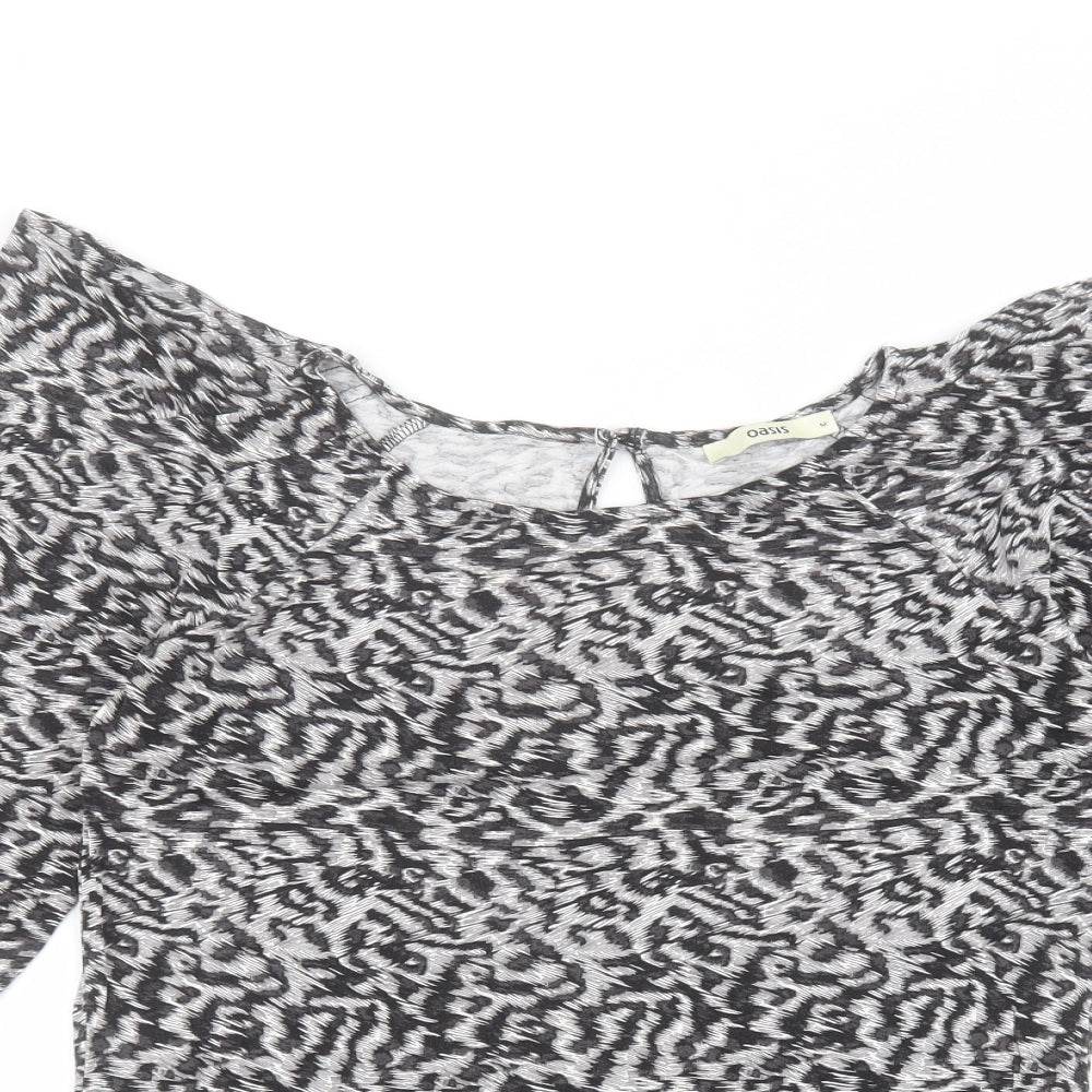Oasis Womens Grey Animal Print Viscose Basic T-Shirt Size M Round Neck