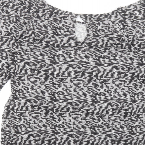 Oasis Womens Grey Animal Print Viscose Basic T-Shirt Size M Round Neck