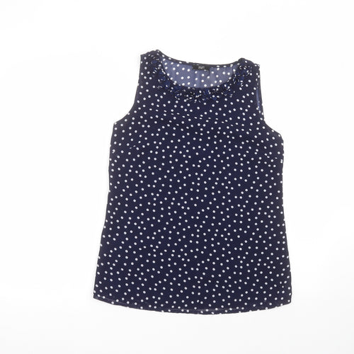 F&F Womens Blue Polka Dot Polyester Basic Blouse Size 8 Round Neck