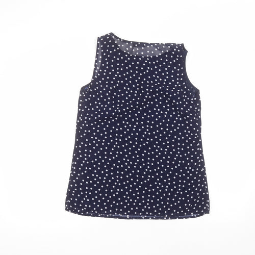 F&F Womens Blue Polka Dot Polyester Basic Blouse Size 8 Round Neck