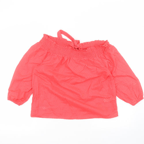 Primark Womens Red  Cotton Basic Blouse Size 14 Round Neck