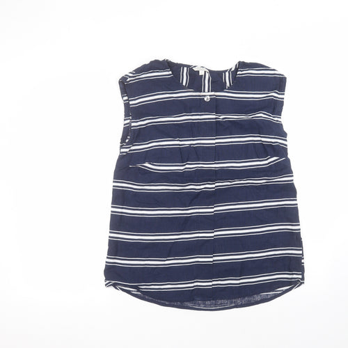 Monsoon Womens Blue Striped Cotton Basic T-Shirt Size M Round Neck