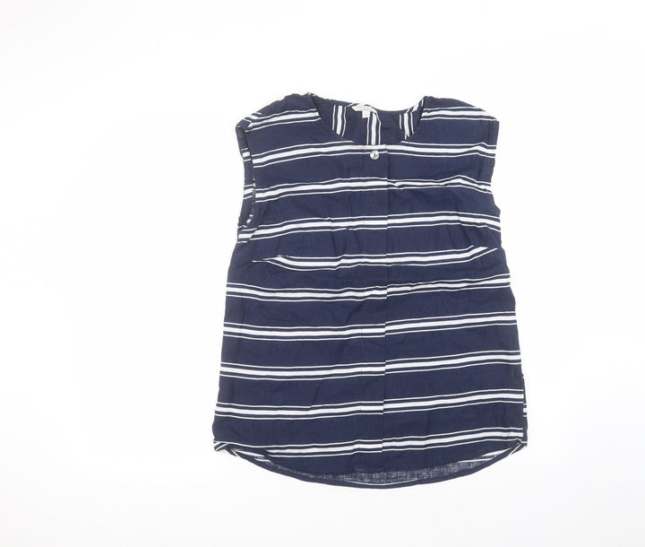 Monsoon Womens Blue Striped Cotton Basic T-Shirt Size M Round Neck