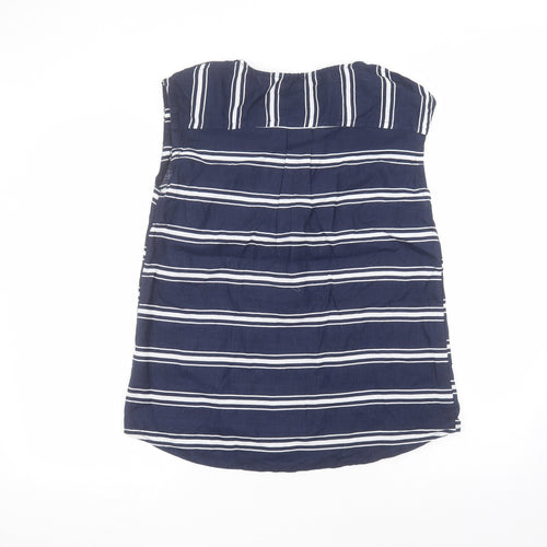 Monsoon Womens Blue Striped Cotton Basic T-Shirt Size M Round Neck