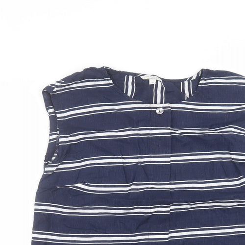 Monsoon Womens Blue Striped Cotton Basic T-Shirt Size M Round Neck