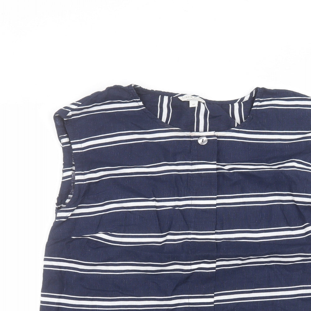 Monsoon Womens Blue Striped Cotton Basic T-Shirt Size M Round Neck