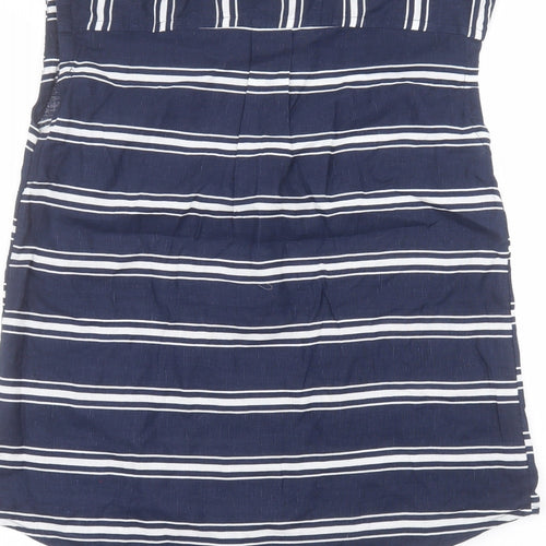 Monsoon Womens Blue Striped Cotton Basic T-Shirt Size M Round Neck