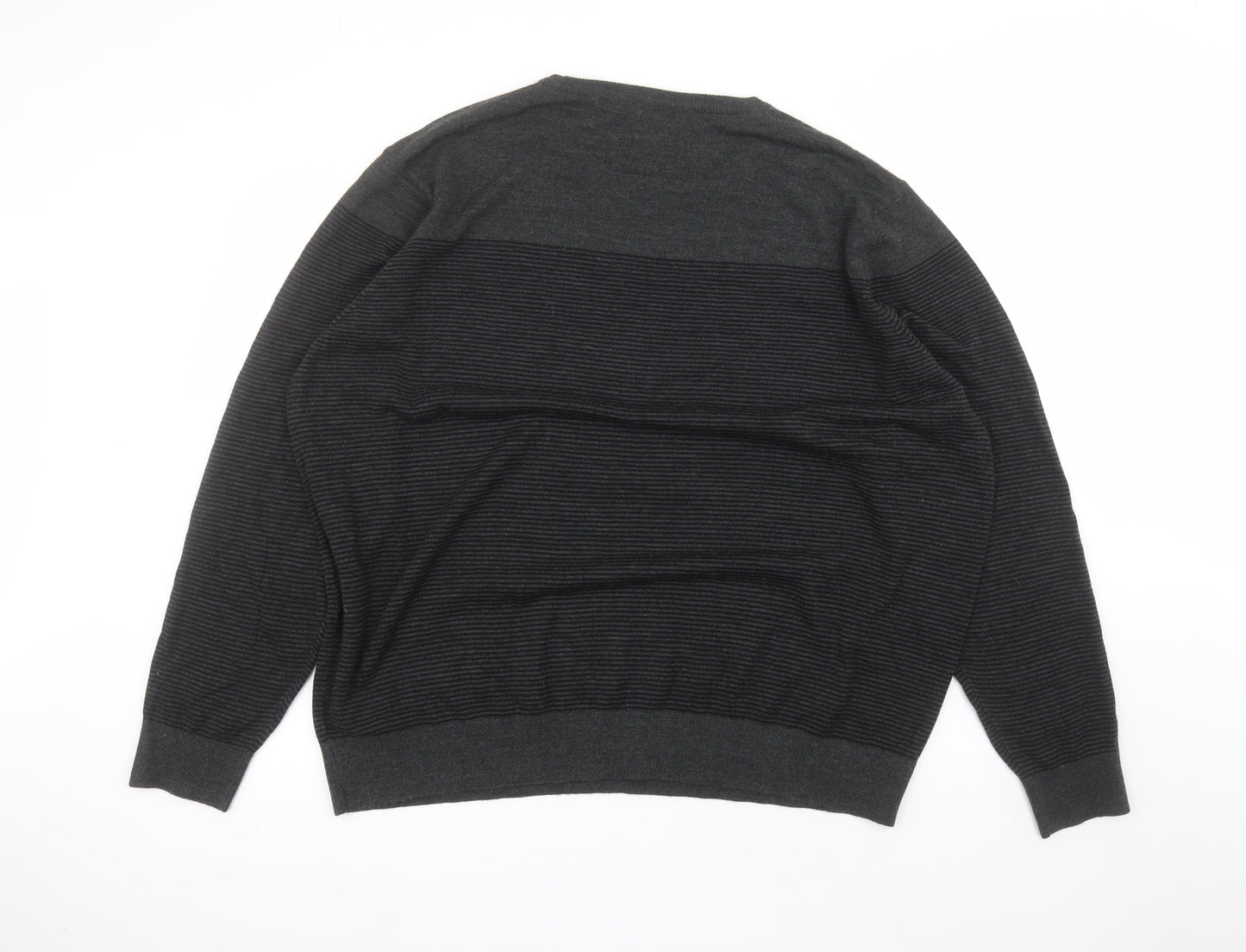 F&F Mens Black Round Neck Striped Acrylic Pullover Jumper Size 3XL