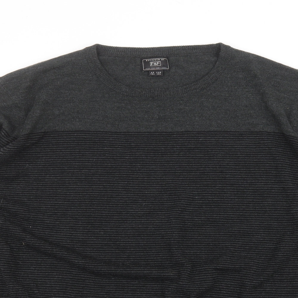 F&F Mens Black Round Neck Striped Acrylic Pullover Jumper Size 3XL