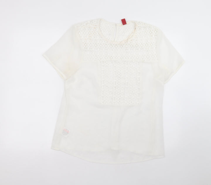 falmer Womens White Polyester Basic T-Shirt Size 16 Round Neck