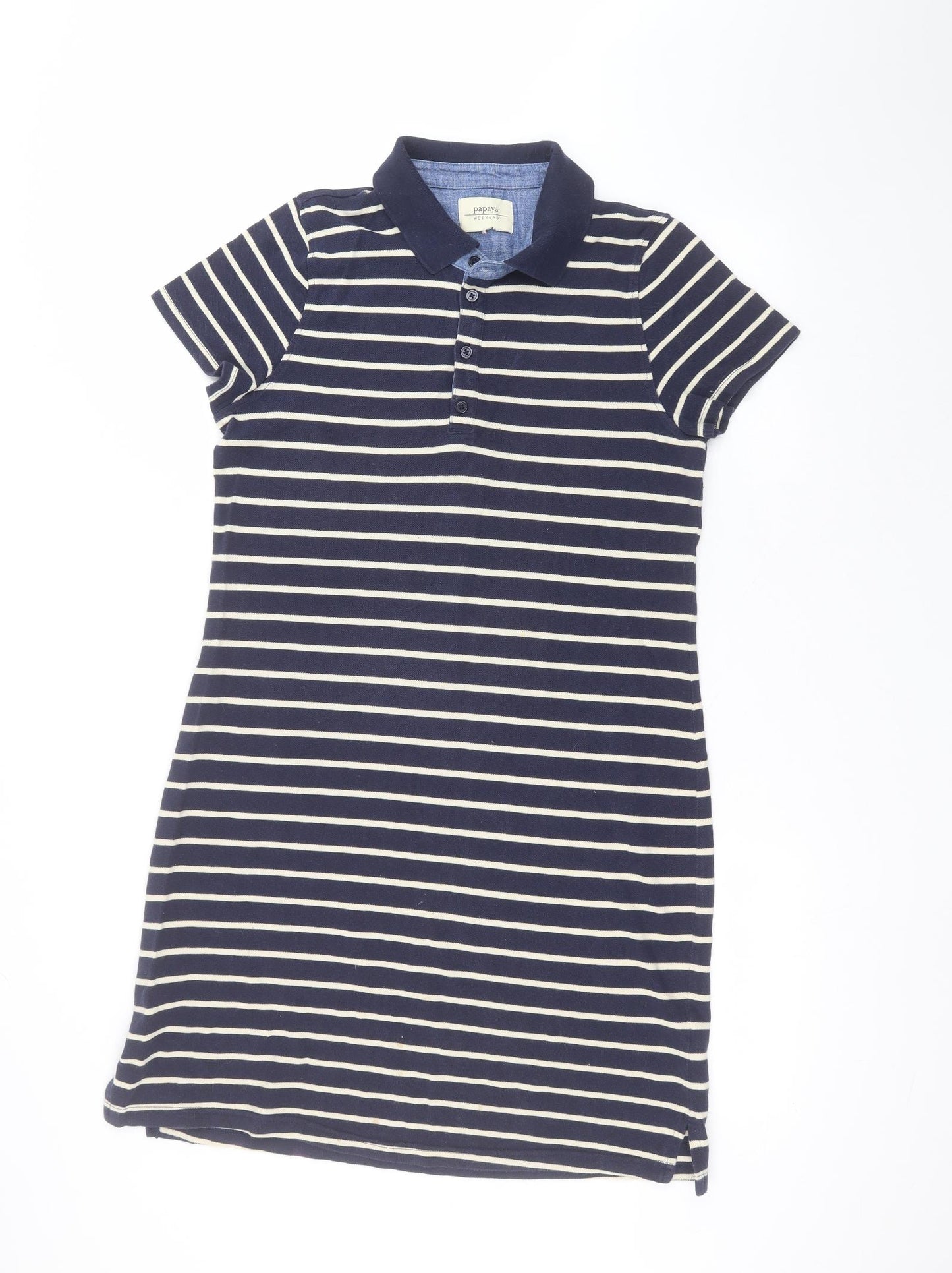 Matalan Womens Blue Striped Cotton T-Shirt Dress  Size 14  Collared