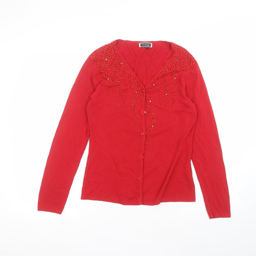 Talisa Womens Red Round Neck  Viscose Cardigan Jumper Size M