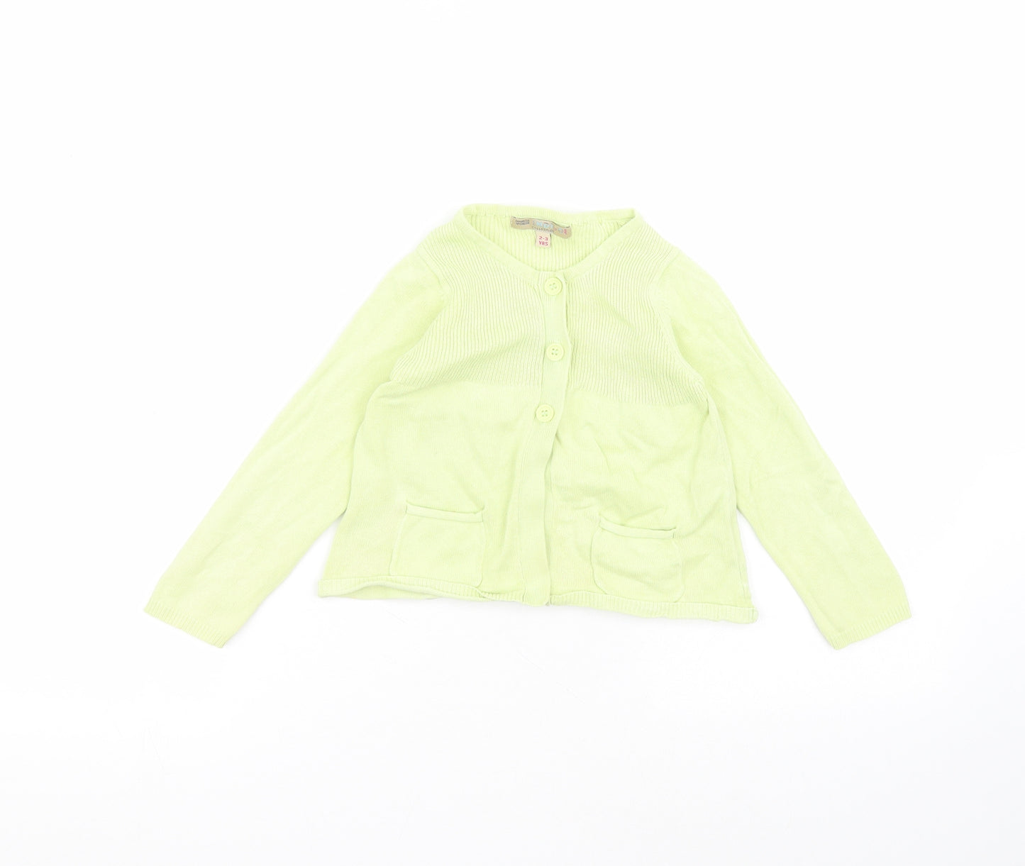 Marks and Spencer Girls Green Round Neck  Cotton Cardigan Jumper Size 2-3 Years