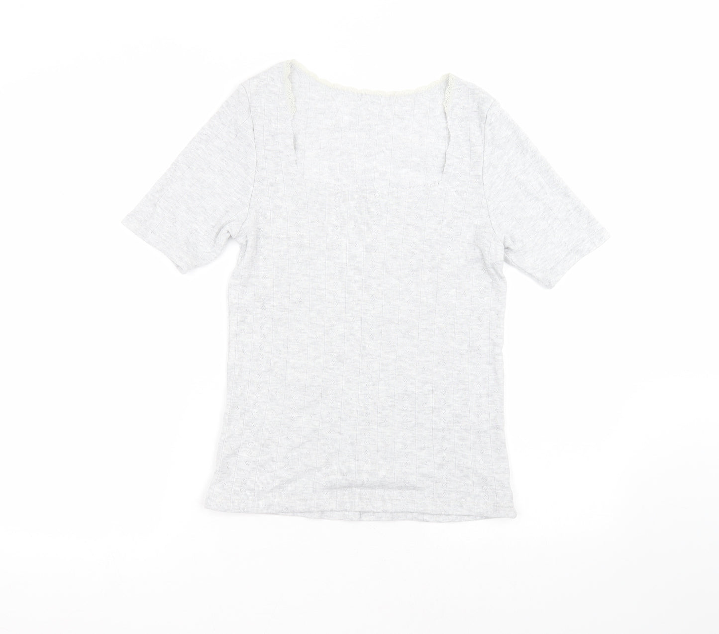 Marks and Spencer Womens Grey  Viscose Basic T-Shirt Size 14 Round Neck