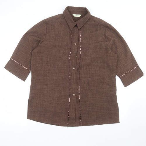 Classics Womens Brown  Polyester Basic Button-Up Size 16 Collared