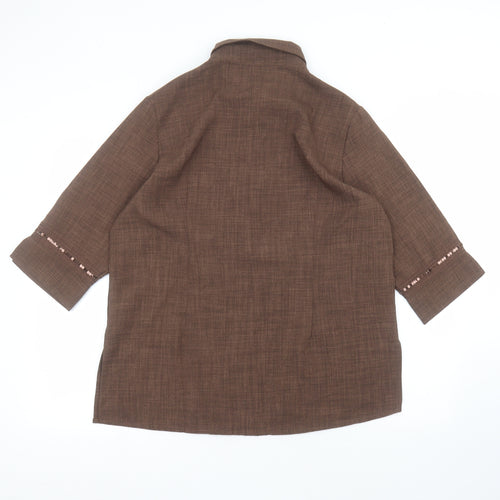 Classics Womens Brown  Polyester Basic Button-Up Size 16 Collared