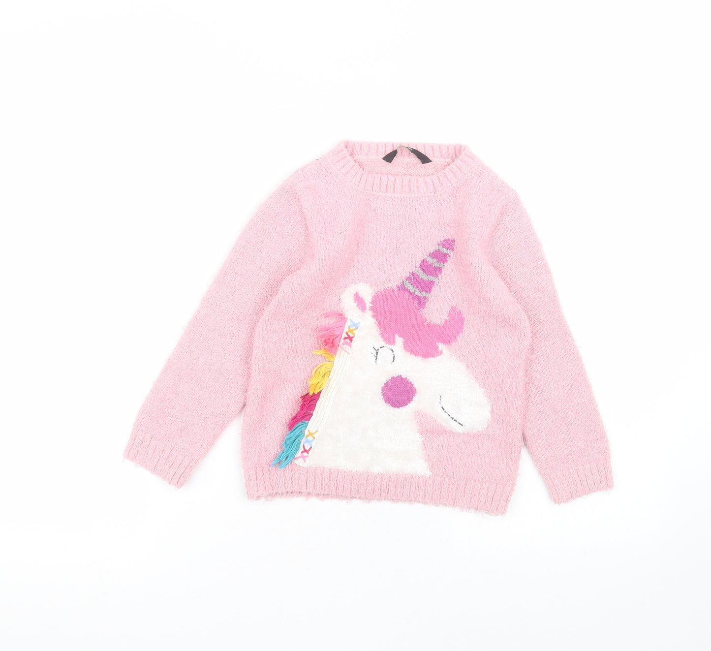 George Girls Pink Round Neck  Polyester Pullover Jumper Size 3-4 Years   - unicorn