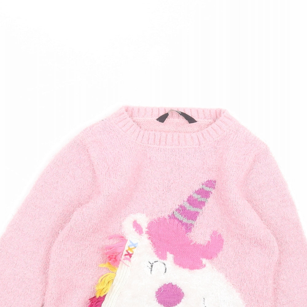 George Girls Pink Round Neck  Polyester Pullover Jumper Size 3-4 Years   - unicorn