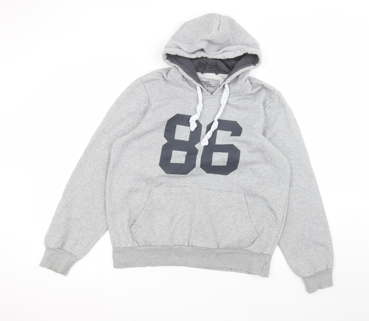 Cedar Wood State Mens Grey  Cotton Pullover Hoodie Size L