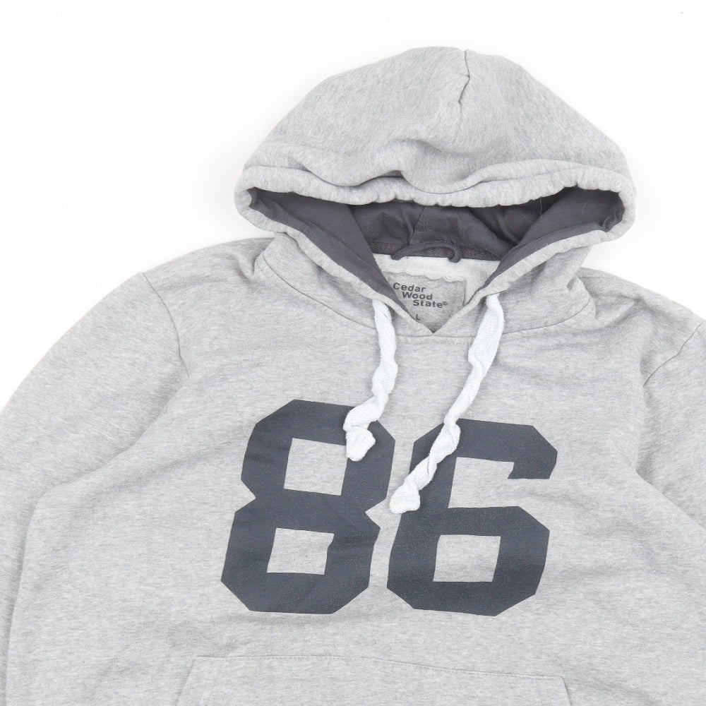 Cedar Wood State Mens Grey  Cotton Pullover Hoodie Size L
